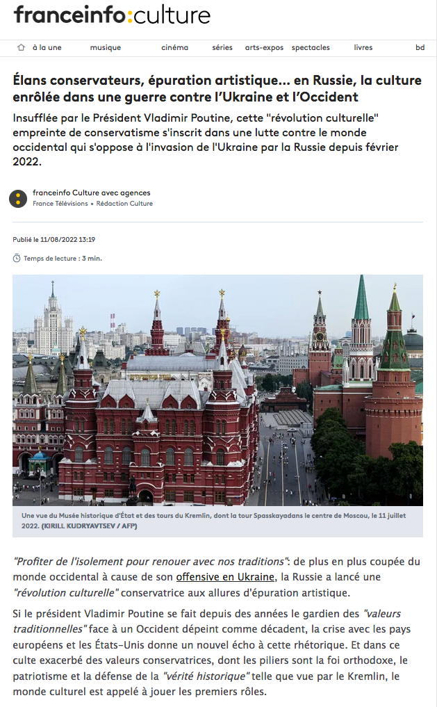 Élans conservateurs, épuration artistique… en Russie, la culture enrôlée dans une guerre contre l’Ukraine et l’Occident.